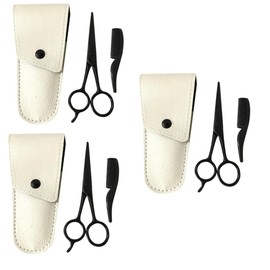 Healeved 9pcs Beard Scissors Set Stainless Steel Trimming Scissors Precision Beard Care Tool for Men Apricot Leather Sheath Small Comb for Grooming and Styling