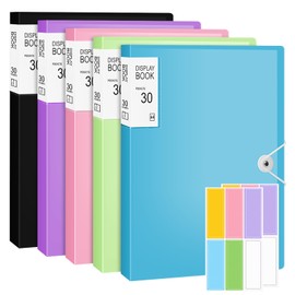 5 Pcs A4 Display Folders, Total 150 Pockets A4 Display Book Folder with Sticker and Safety Rope Presentation Folders Document Project Folder for School and Offices
