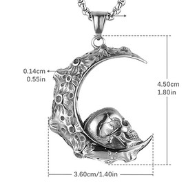 Gothic Skull on the Moon Pendant Boutique Design Stainless Steel Charm Necklaces for Men and Women Jewelry Gift Box, Zinc, Zinc