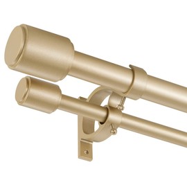 Double Curtain Rods for Windows 72-144 Inches, Double Drapery Rod Decorative Curtain Rod with Cap Finials, 1 Inch Front and 5/8 Inch Back Dual Curtain Rod Adjustable Double Window Rods Light Gold