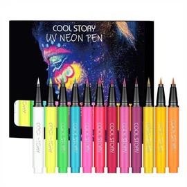 12 Colours Set UV Eyeliner Waterproof Colourful Fluorescent Matte Liquid Eyeliner, High Pigmentation, Quick Drying, Long-Lasting Colour Eyeliner Pens, for Face and Body Painting