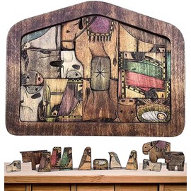 Nativity Puzzle, Large Wooden Jesus Puzzle Statue, Wood Burned Design, Sculpture Decor for Kids Ages 3-5 and Adults, Home Educational Wooden Puzzles Birthday Gifts (11 x 8.3 in)