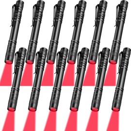 Tuanse 12 Pcs Red Light Flashlight Red LED Flashlight Pen Light Bright Torch for Night Astronomy Aviation Observation Turtle Safe Beach