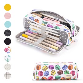 NEWUPZSI Pencil Case Girls Boys with 3 Compartments Large Pencil Case Girls Teenagers Pencil Case with 3 Compartments for Children Students Adults School Office Makeup Gift, macaron, Casual