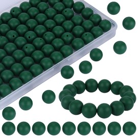 WEWAYSMILE 80 pcs 15mm Silicone Beads Loose Round Silicone Beads 15mm Bulk Focal Pens Bulk Beads Classic Mixed Color Silicone Beads for Keychain Making, Beaded Pen, Necklace Etc(Dark Green)