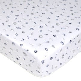 American Baby Company Fitted Crib Sheet 28" x 52", Soft Breathable Neutral 100% Cotton Jersey Sheet, Navy/Gray Sports, for Boys and Girls, Fits Crib and Toddler Bed mattresses
