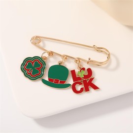 Dreuyet St. Patrick's Day Brooch Pin for Women Men Unique Clover Hat Luck Hanging Brooch Charm Shamrock Brooch Safety Pin Irish Culture Celebration Pin Lucky Decor Accessories (Hat R Green)