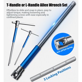 RQG 10PCS T Handle Allen Wrench Set, 3-Way Allen Key Set, Metric Hex Wrench Kit, 360° Rotating Sliding L/T Handle for Auto Bicycle Motorcycle Electronics Appliances Furniture, Carry Box