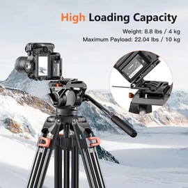 COMAN 74" Camera Tripod, Heavy Duty Video Tripod for Camera with Fluid Head and Aluminium Alloy Max Load 22.04 lbs/ 10KG for Canon Nikon DSLR Camcorder, FF16LS