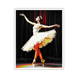 Ballerina Kiss-Cut Stickers, Posterized Ballet Dancer White Dress Tiara Art, Ballet Lover Gift, Ballerina Decor, Dance Themed Stickers, - Color: 6" × 6"