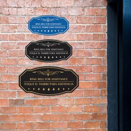 Signs ByLITA - Timbre de anillo victoriano para asistencia/Toque el Timbre para asistencia Letrero bilingüe (azul) - M