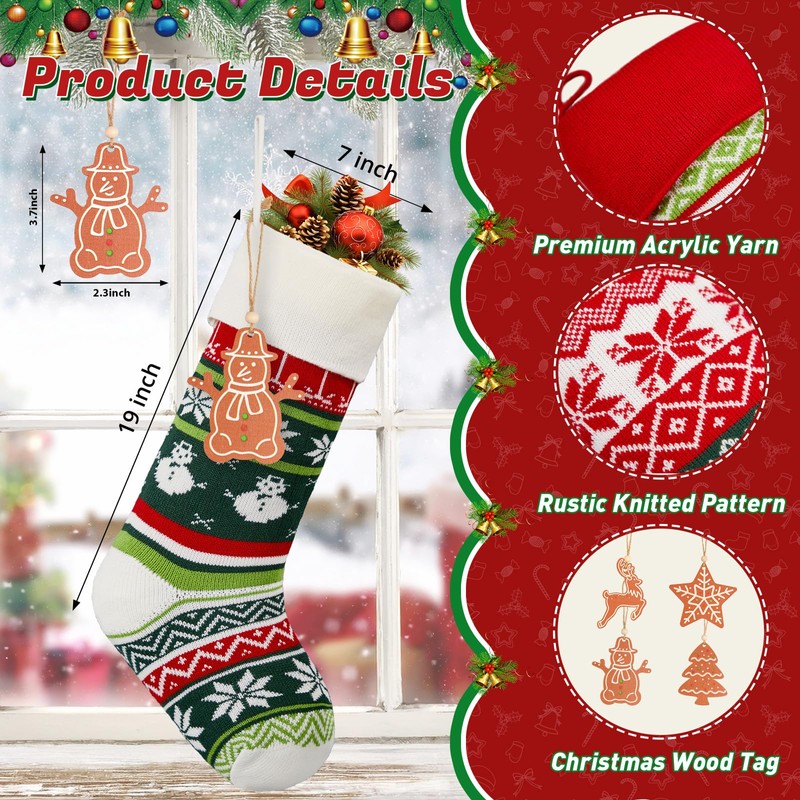 4 Pack Knitted Christmas Stockings - 18 Inch Large Family