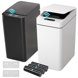 kaylowe Bathroom Automatic Trash Can 2.6 Gallon Touchless Small Trash Cans 2Pack Slim Motion Sensor Smart Garbage Bin for Bedroom, Bathroom, Office, Kitchen, Living Room, Black White