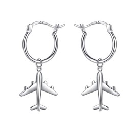 Airplane Earrings for Women Girls 925 Sterling Silver Dangle Drop Stud Earrings Aircraft Jelwery, Best Gifts for Stewardess Flight Attendants Pilots Travelers, Sterling Silver, silver