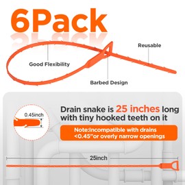 Forlivese Drain Snake,Drain Clog Remover,Hair Catcher Tool,Flexible Auger Cleaner for Shower, Kitchen Sink, Bathroom,6 Pack 25 Inch