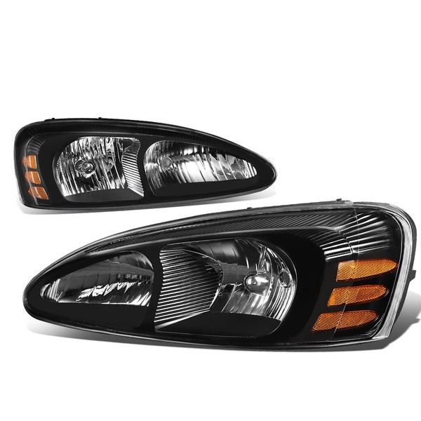 Auto Dynasty Pair Black Housing Amber Corner Headlights Assembly Lamps Compatible with Pontiac Grand Prix 7th Gen FT1 GT2 GTP 04-08