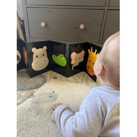 Tummy Time Folding Book, High Contrast Baby Animals Design, Black and White Educational Book with Affirmations