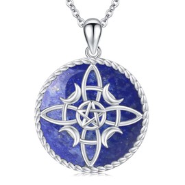 Nudo de Bruja Plata 925 Original Lapis Lazuli Witches Knot Necklace Sterling Silver Celtic Knot Pentagram Moon Pagan Necklace Witchy Jewelry for Women Amuletos de Proteccion de Brujeria, Sterling Silver, Malachite