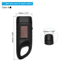 PATIKIL Hand Crank Solar Powered Flashlight, 2 Pcs Emergencies Rechargeable LED Flashlight Solar Power Charging for Camping, Hiking, Outdoor Sports, Khaki/Black