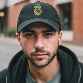 Argentina Soccer Dad Hat Embroidered Federacion Argentina De Futbol Fans Cap (Black)