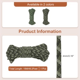 sourcing map 650 Paracord 50 Feet, 4mm 9 Strand Parachutes Cord Spool Survival Strong Rope String for Camping Hiking Fishing, Olive Green Camouflage