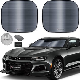 Autoamerics 2-Piece Windshield Sun Shade - Metallic Gray Foldable Car Front Window Sunshade for Most Cars SUV Truck Heat Blocker Visor Protector Blocks Max UV Rays and Keeps Your Vehicle Cool - Small