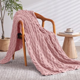 Wellfeel Knitted Weighted Blanket Adult, No Beads Heavy Blanket 60” x 80'' 20lbs, Breathable Chunky Knit Blanket, Cooling Weighted Blanket for Hot Sleepers, Christmas Home Decor (HoneyPink)