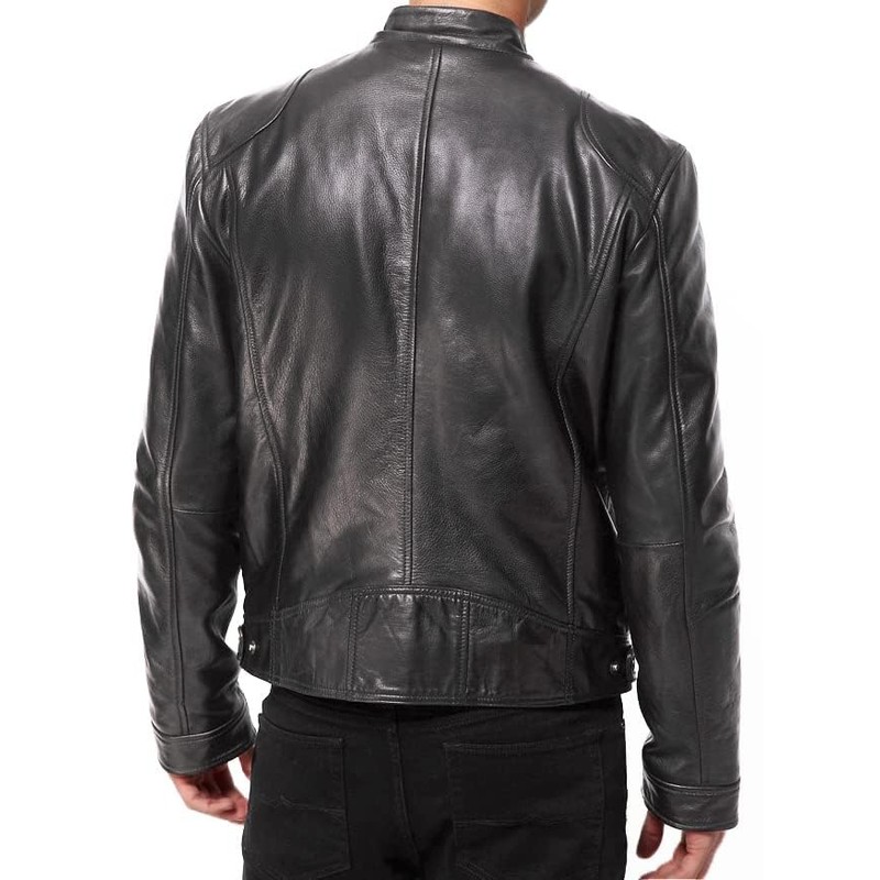 DECIMAL Men's Black Genuine Lambskin Leather Biker Jacket VINTAGE REAL