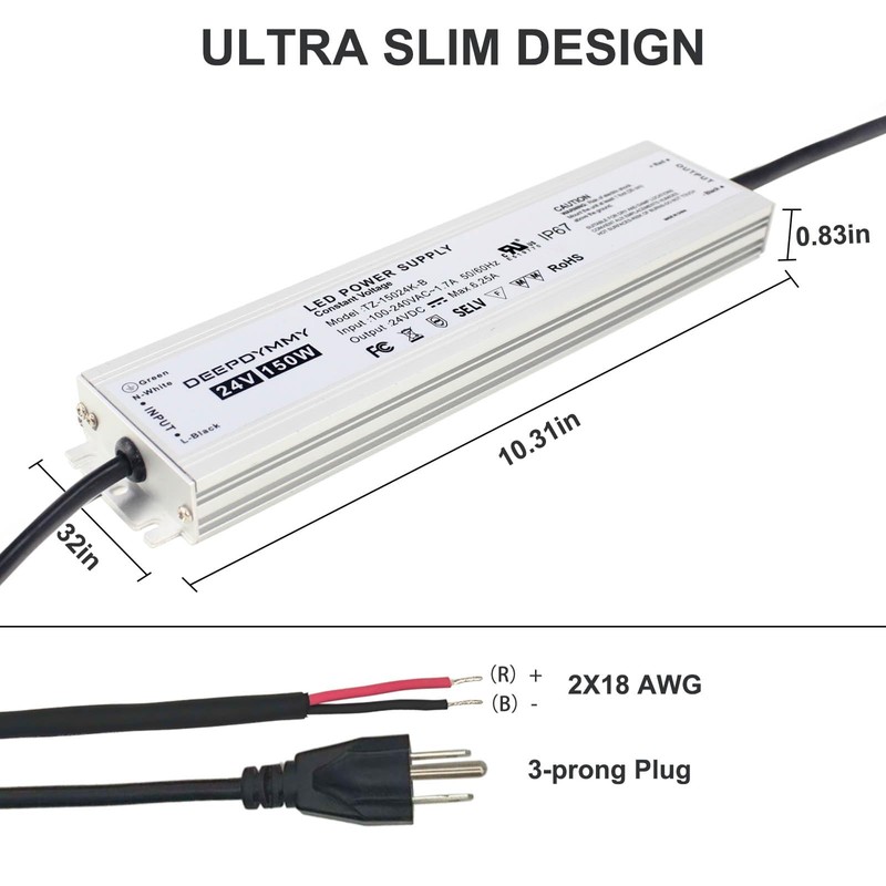 DEEPDYMMY 24V Power Supply 150W UL LED Driver Waterproof IP67