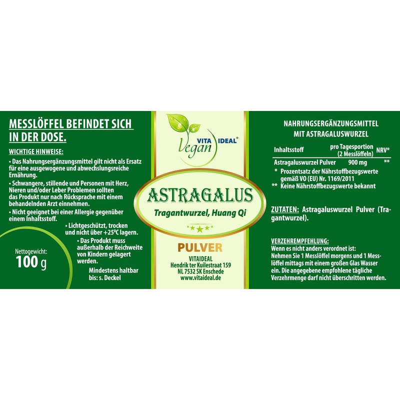 VITAIDEAL VEGAN® Astragalus - Root (Tragan Root Astragal Huang Qi)