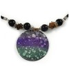 Avalaya Black Faux Leather Beaded Cord with Purple/Green/Black Shell Pendant