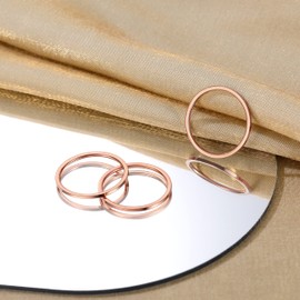 Bestyle Set of 3 Rings for Women, 1 mm Thin Finger Ring, Stainless Steel, Stackable Thumb Ring, Silver, Gold, Rose Gold, Black, Ring Size 48-62, Stainless Steel, No Gemstone