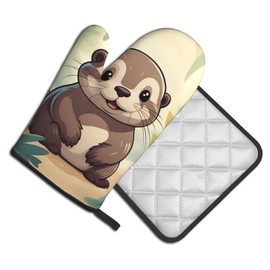 YYHWHJDE Cartoon cute otter Printed Quality Oven Mitts and Pot Holders Sets of 2 Kitchen Baking Used to open pot lids in the kitchen