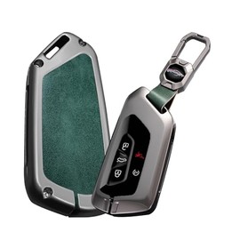 KUNIO - Funda de piel y metal para llave de coche de 3/5 botones para Volkswagen ID.3 ID.4 2025 Golf 8 GTI R Atlas Cross Sport Skoda Octavia 2024 Llavero Protector Accesorios C Verde