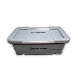 Bearded Butchers 50 lb Poly Meat Lug & Lid Combo – NSF Approved, Commercial-Grade HDPE, Made in USA, 1/8" Thick, Molded Handles, Ideal for Meat Processing & Storage, 25"x15.5"x8.5", Includes Lug Lid