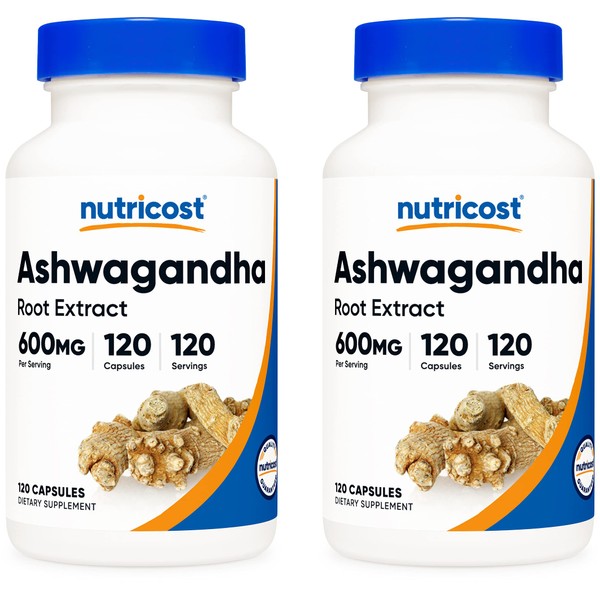 Nutricost Ashwagandha Herbal Supplement 600mg, 120 Capsules - Ashwagandha Root (2 Bottles)