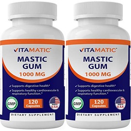 Vitamatic 2 Pack Mastic Gum 1000mg per Serving - Support Digestive Function, Gastrointestinal Health, Immune and Oral Wellness, Total 240 Capsules