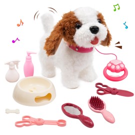 Ark miido Walking Dog Toy with Remote Control Interactive Dog Toy Leash Plush Pets Puppy Doy Toy with Walking Barking Singing Shaking Tail Pretend Dress Up Dog for Boys & Girls