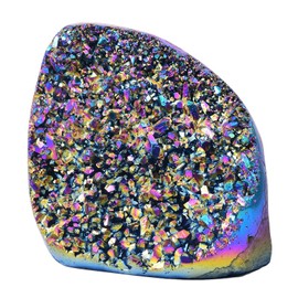 Angel Aura Quartz Geode Druzy Titanium Coated Crystal Cluster Rock Specimen Gemstone Collection 0.66-0.88 Lbs