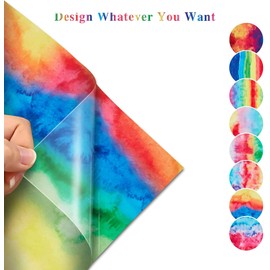 Tintnut Watercolor Heat Transfer Vinyl Iron on Vinyl Sheets - 8 Sheets 12x10 Inch Watercolor Rainbow Multi-color HTV for DIY T-Shirts, Hats, Clothing, Logo, Hat, Textiles HTV Compatible with Cricut