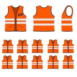 Lavori-AK Orange Safety Vests 10 Pack,Reflective High Visibility Construction Working Vest for Men,Woman,Pockets,Hi Vis Mesh and Neon Silver Strip