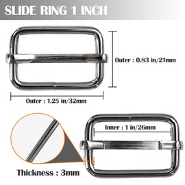 Ewparts 50 Pack Slide Buckle 1 Inch Metal Buckle Slider Metal Slide Buckle Hardware 3mm Thick Heavy Duty Buckle Slider Buckle for Straps Adjustable Backpacks,Purses, Bags,Belt DIY Accessories Silver
