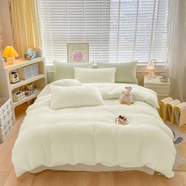 Seersucker Duvet Cover Set Double Size Beddding Set with Pillowcases for Teens Adults Soft Microfiber Polyester Seersucker Bedding, White, 200x200cm