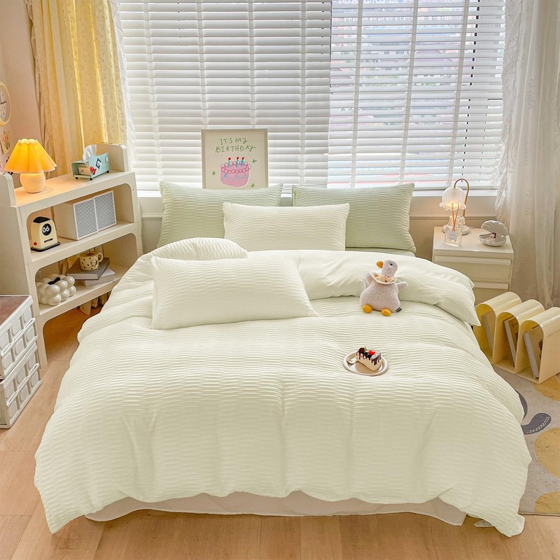 Seersucker Duvet Cover Set Double Size Beddding Set with Pillowcases