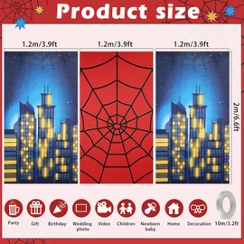 Boao 3 Pcs Spider Web Backdrop Party Decoration Supplies, 6.6 x 3.9 Feet Spider Theme Curtains Photo Banner Decor for Halloween Birthday Party Photography Background Photo Props(City Night Scene)