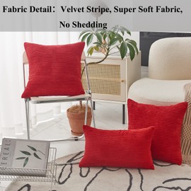 Home Brilliant Red Pillow Covers 20x20 Set of 2 Super Soft Corduroy Stripes Velvet Christmas Decorative Throw Pillow Covers for Couch Patio, 20 x 20 Inches, Red