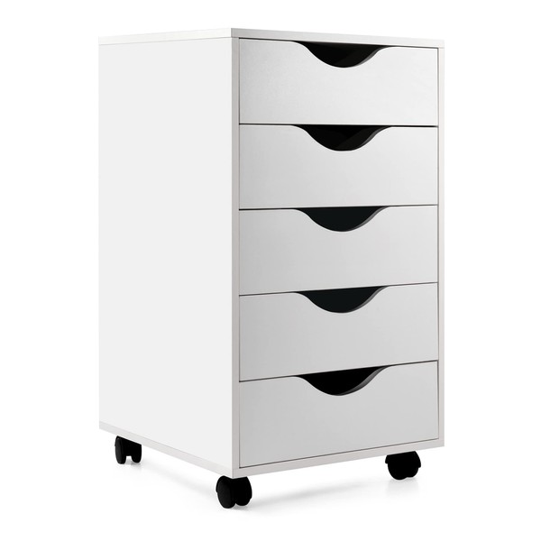 EDGEWOOD 5 Drawer Vertical File Cabinet Filing Storage Wood Organizer Dresser Chest Under Desk, 16"D x 16"W x 26"H, White
