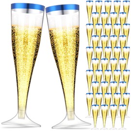 Zubebe 100 Pcs Plastic Champagne Flutes 4.5oz Plastic Classic Champagne Clear for Parties Plastic Cups Wedding Party Toasting Cocktail Cups Bulk Home Toasting Drinking Party (Blue)