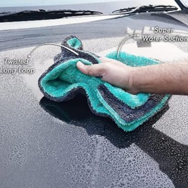 UNIESHINE Extra Large Drying Towel for Cars - 1200 GSM Double Sided Microfiber - 36x28 inch - Grey/Teal - Detailing Towel for Cars, Trucks, SUVs