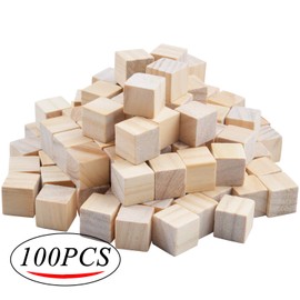 Wood Cubes,100pcs Square Blocks Unfinished Cubic Wooden for Math Counting Craft Childlike Game - 1.5CM